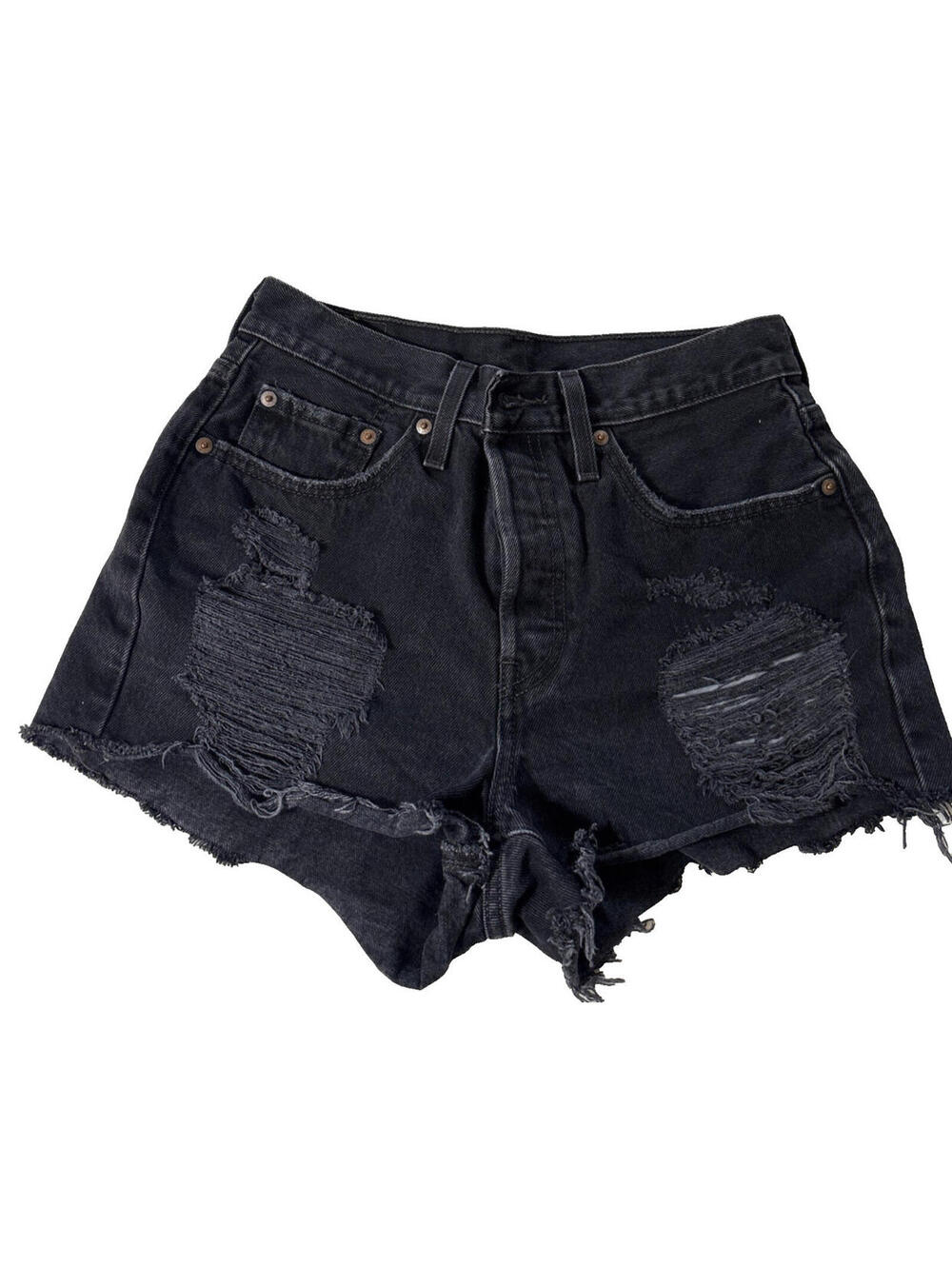 Levi's 501 Original Cut off Denim Shorts Size 27 Black Distressed Raw Hem